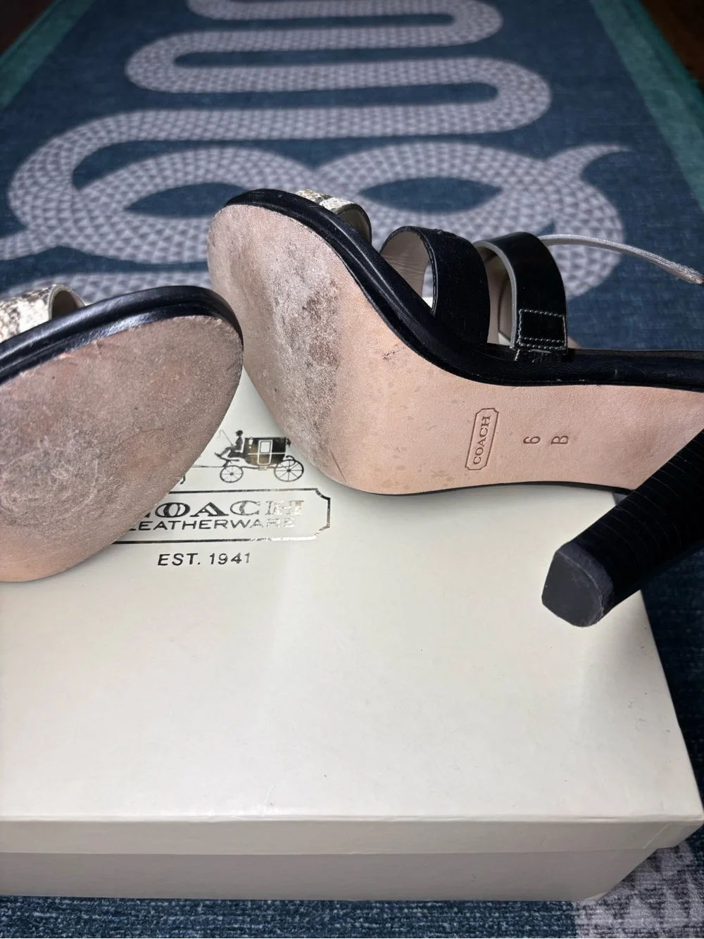 Coach Black Leather Heels with Snake-Print Accents